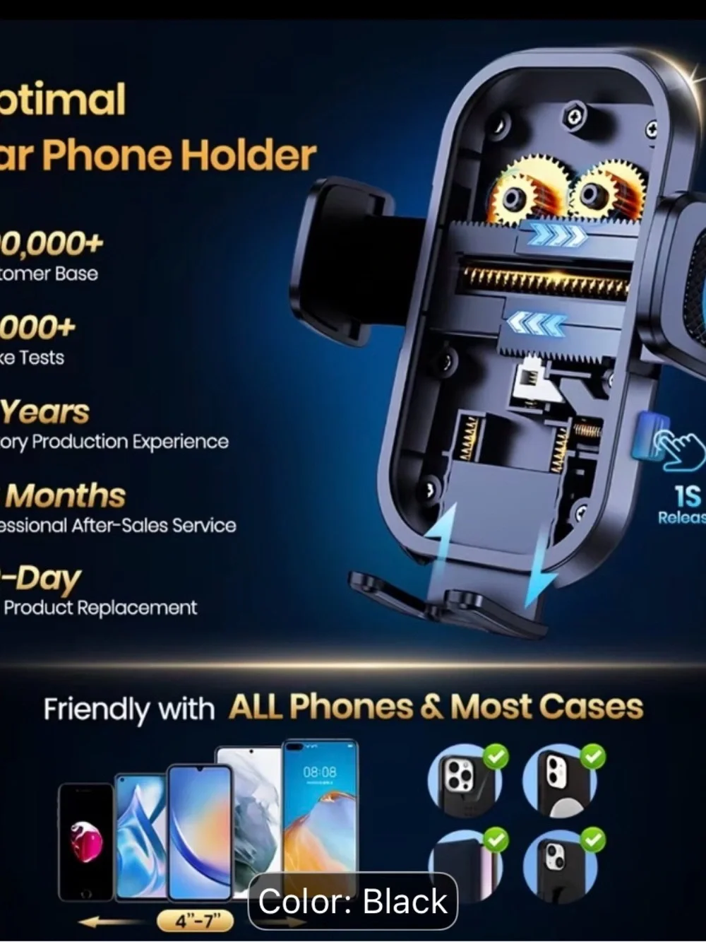 Black Car Vent Phone Holder - Secure Mount for Smartphones